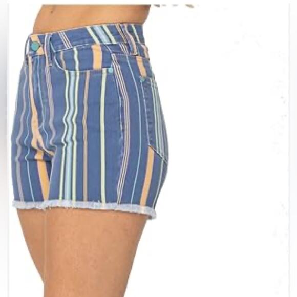 Judy Blue Striped High Waist Jean Shorts Size Large NWT - Picture 2 of 12
